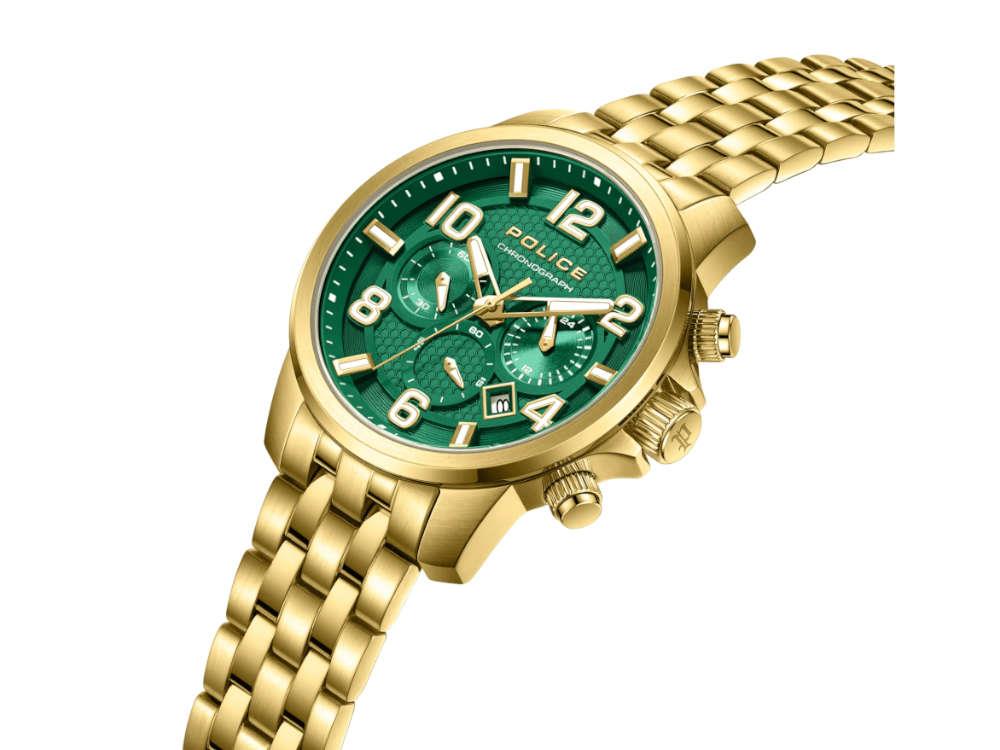 Police Belem Quartz Uhr, PVD Gold, 43 mm, Grün, PEWGI0000304