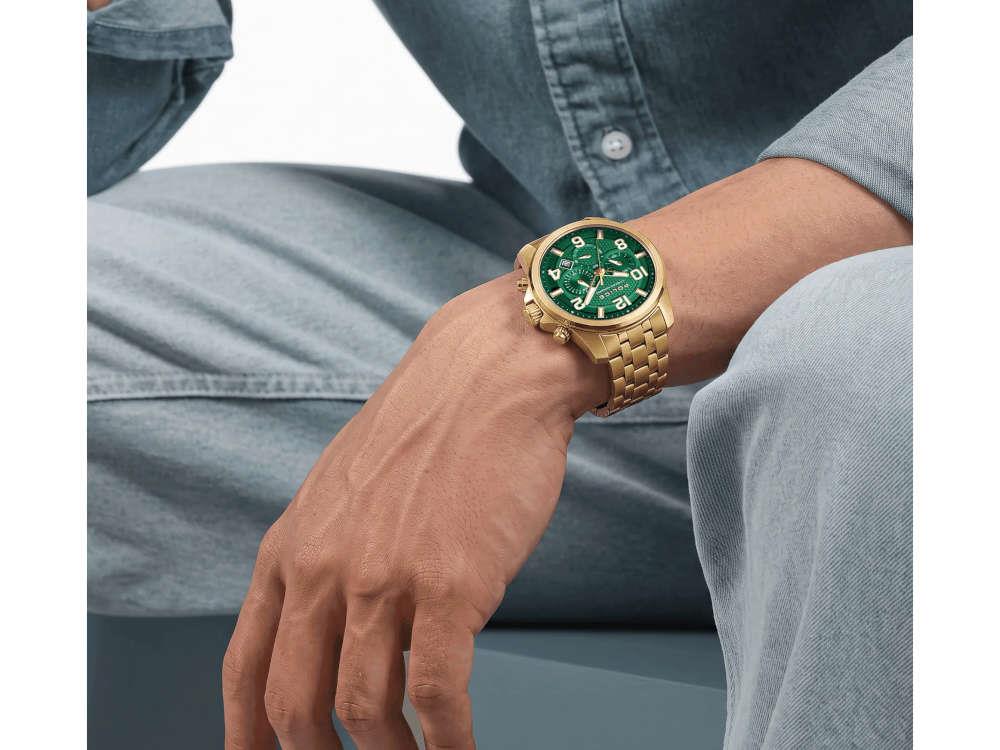 Police Belem Quartz Uhr, PVD Gold, 43 mm, Grün, PEWGI0000304