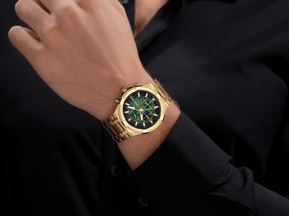 Police Guardian Quartz Uhr, PVD Gold, 42 mm, Grün, PEWGK0082003