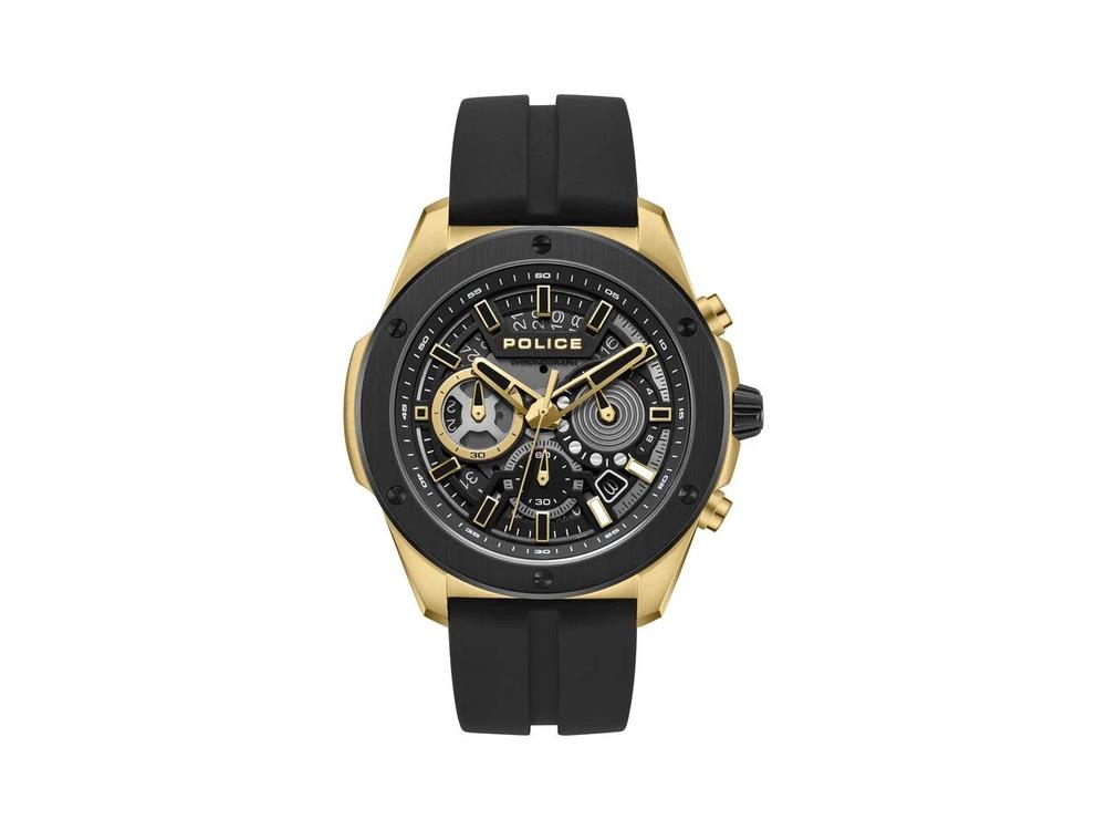 Police Warren Quartz Uhr, PVD Gold, 43 mm, Schwarz, PEWGO0000402