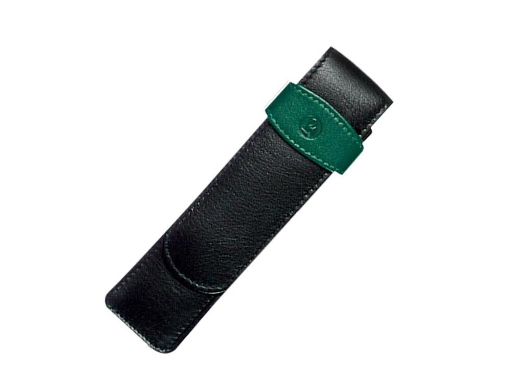 Pelikan Etui 2 Stifte, Leder, Schwarz-Grün, Weich, Mit Schieber, 923722