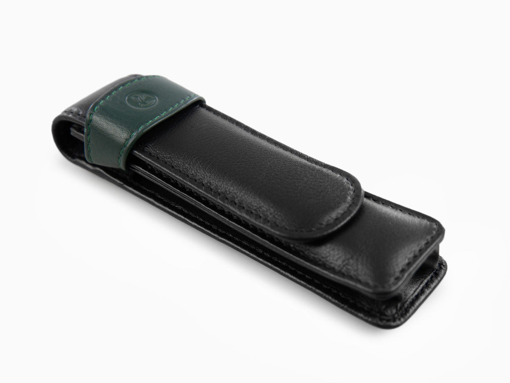 Pelikan Etui 2 Stifte, Leder, Schwarz-Grün, Weich, Mit Schieber, 923722