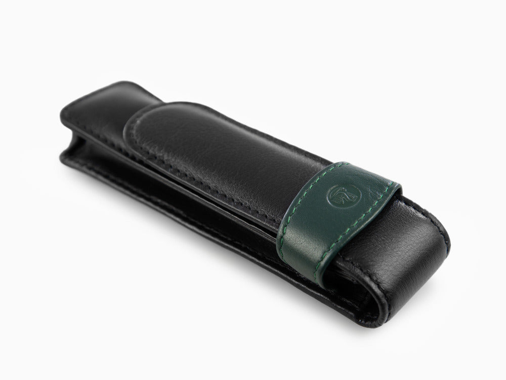 Pelikan Etui 2 Stifte, Leder, Schwarz-Grün, Weich, Mit Schieber, 923722