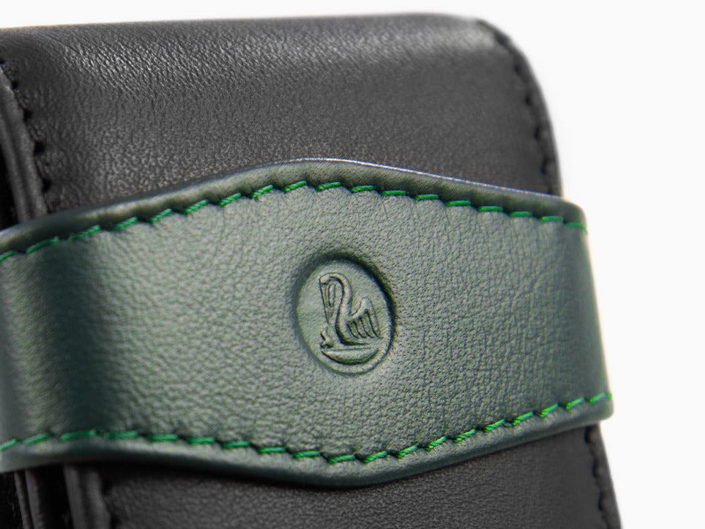 Pelikan Etui 3 Stifte, Leder, Schwarz-Grün, Weich, Mit Schieber, 924092