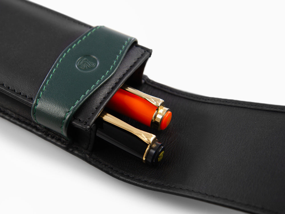 Pelikan Etui 3 Stifte, Leder, Schwarz-Grün, Weich, Mit Schieber, 924092