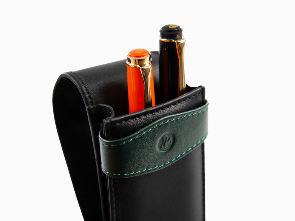 Pelikan Etui 3 Stifte, Leder, Schwarz-Grün, Weich, Mit Schieber, 924092