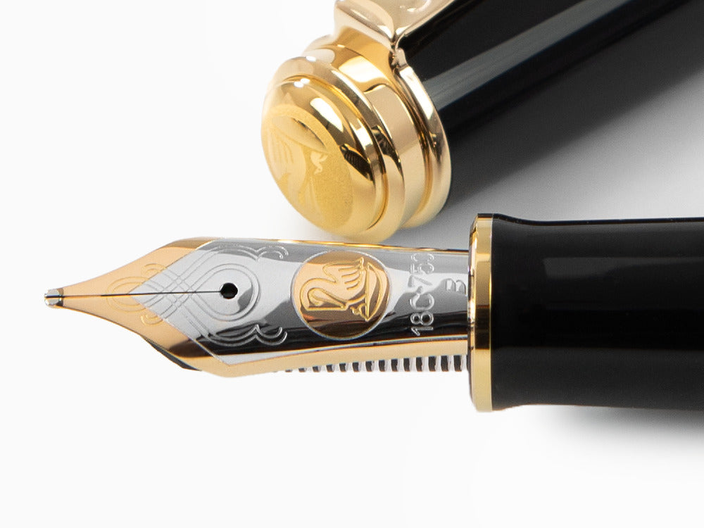 Pelikan M1000 Füllfederhalter, Schwarzes Edelharz, Vergoldete Beschläge
