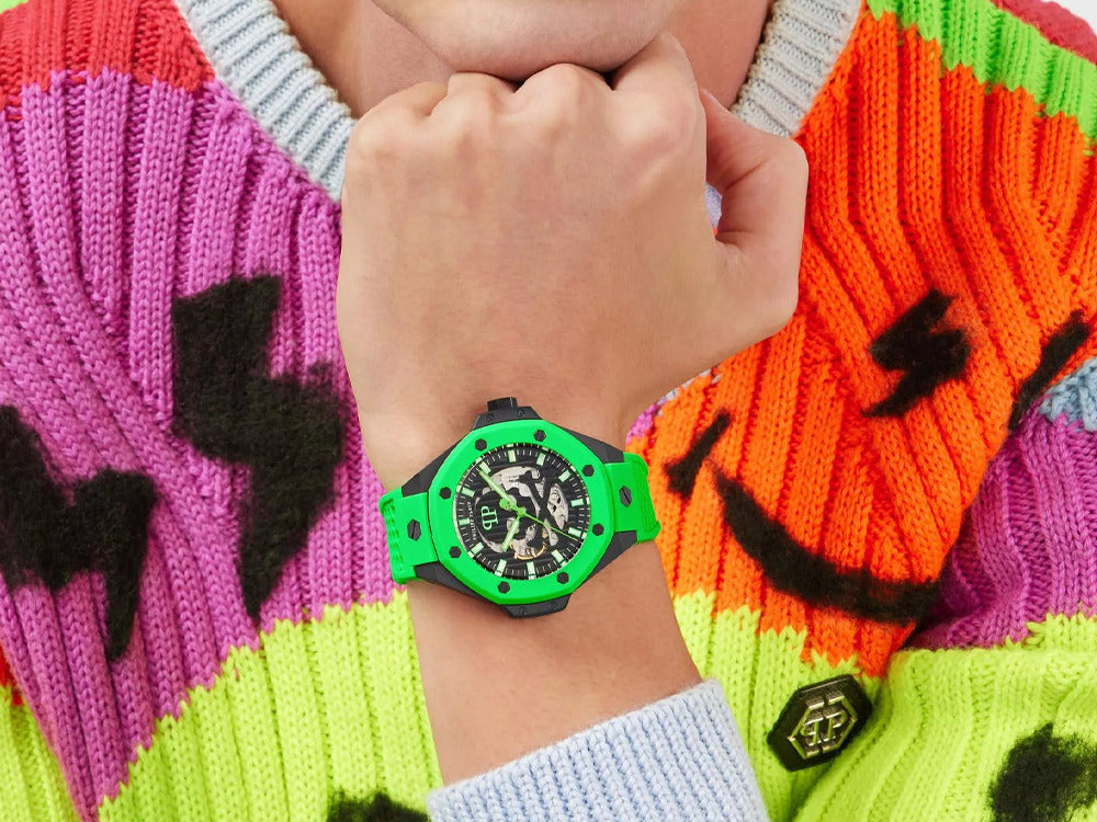 Philipp Plein Skeleton Royal Automatik Uhr, PVD, Schwarz, 46 mm, PWPFA0624