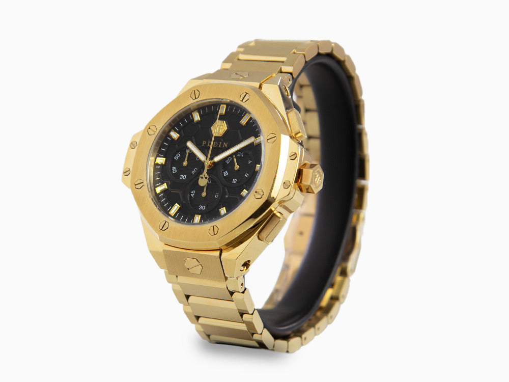 Philipp Plein Plein Chrono Royal Quartz Uhr, PVD Gold, Schwarz, 42 mm, PWPSA0424