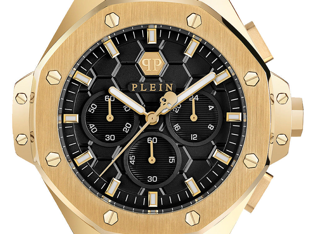 Philipp Plein Plein Chrono Royal Quartz Uhr, PVD Gold, Schwarz, 42 mm, PWPSA0424