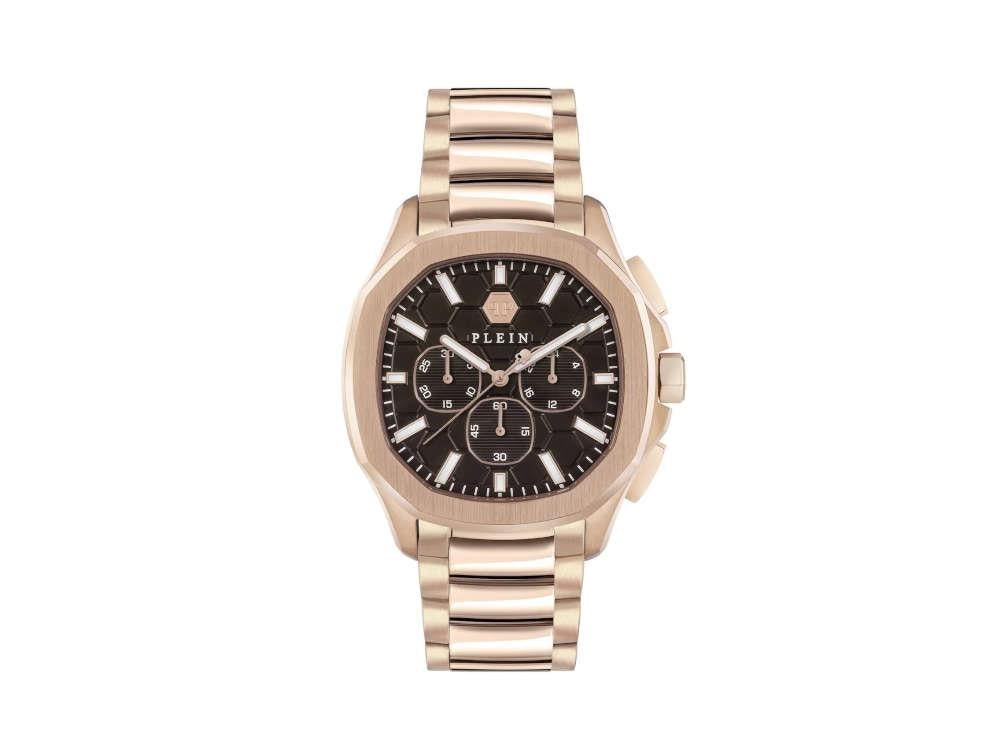 Philipp Plein 44 mm Quartz Uhr, PVD Rose Gold, Braun, Mineral Glas, PWSAA0623