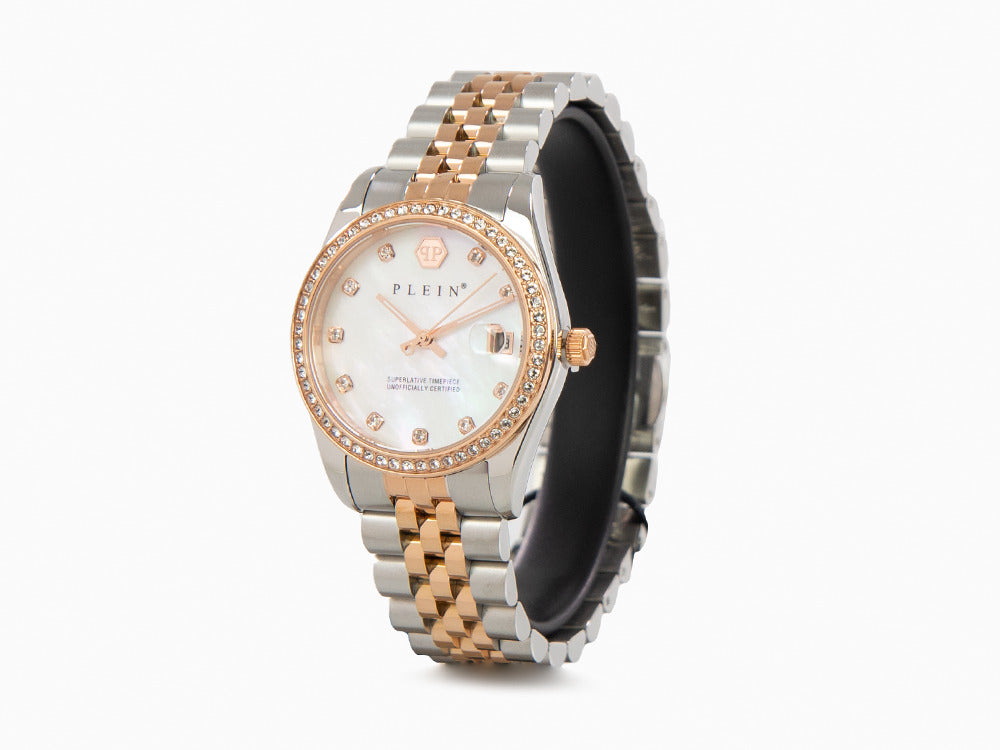 Philipp Plein Date Superlative Quartz Uhr, Rose Gold, Weiss, 34 mm, PWYAA0223