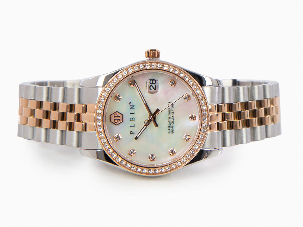 Philipp Plein Date Superlative Quartz Uhr, Rose Gold, Weiss, 34 mm, PWYAA0223