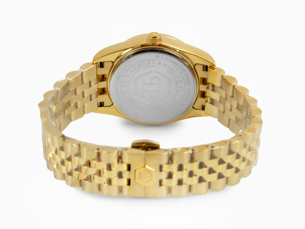 Philipp Plein Date Superlative Quartz Uhr, PVD Gold, Weiss, 34 mm, PWYAA0323