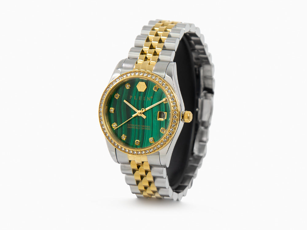 Philipp Plein Date Superlative Quartz Uhr, PVD Gold, Grün, 34 mm, PWYAA0523