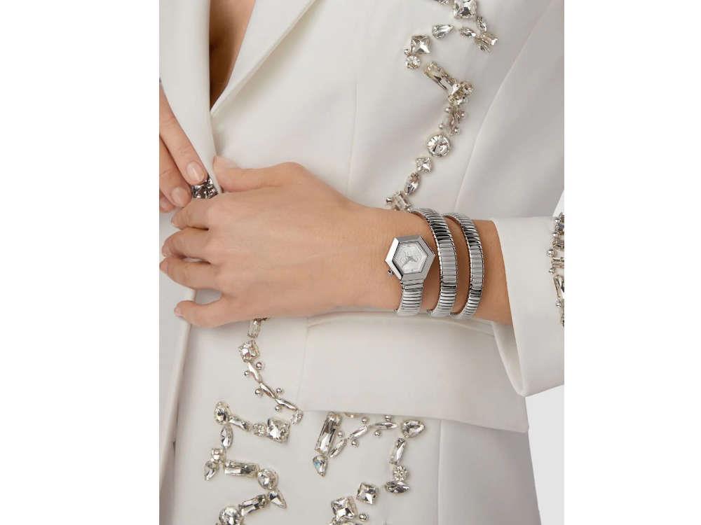 Philipp Plein Snake Hexagon Quartz Uhr, Silber, 28 mm, Mineral Glas, PWZAA0123