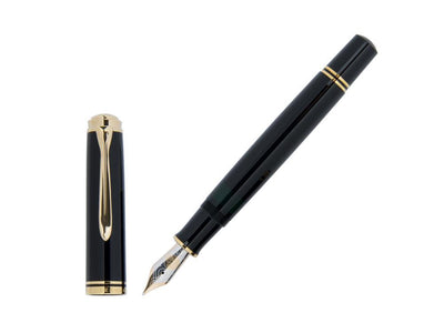 Pelikan Füllhalter Souverän M800 | Schwarz-Grün | Feder B (breit) | Kolbenfüller Im Geschenketui