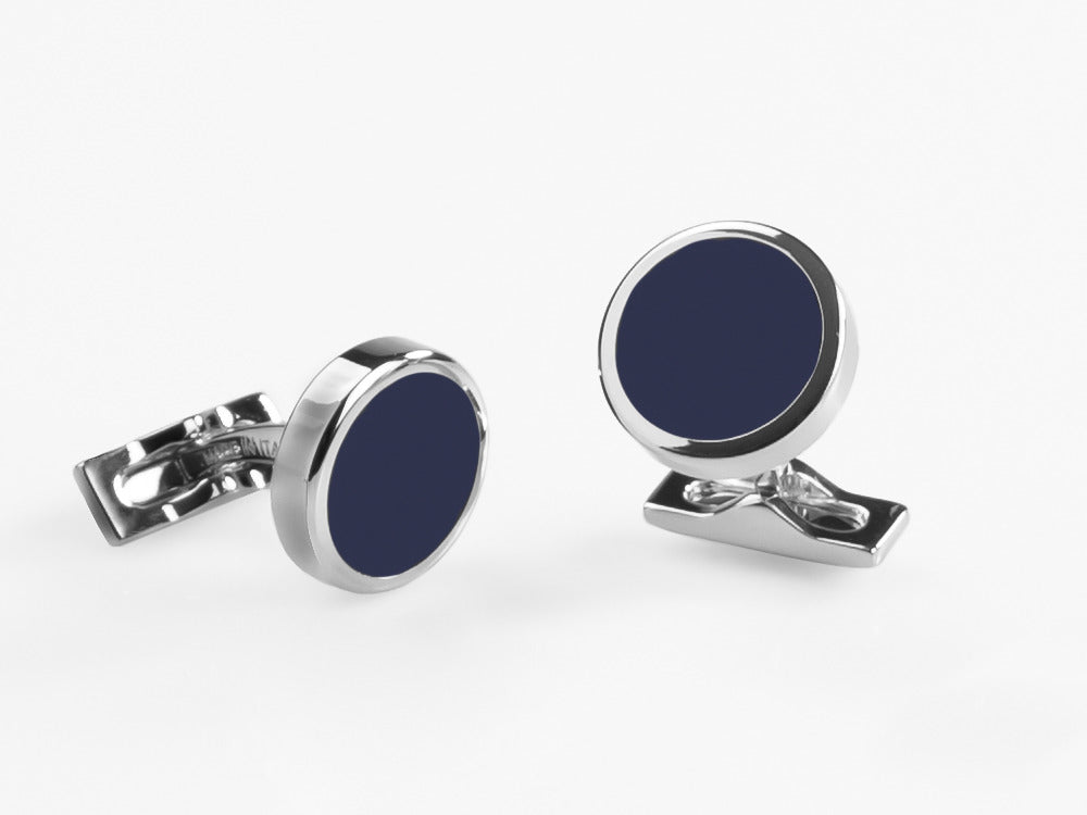 S.T. Dupont Round Manschettenknöpfe, Stahl, blauer Lack, Palladium, Blau, 005575