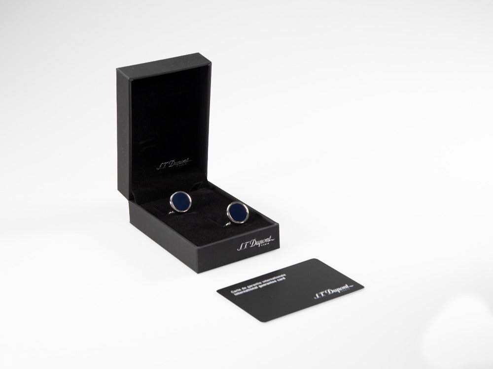 S.T. Dupont Round Manschettenknöpfe, Stahl, blauer Lack, Palladium, Blau, 005575
