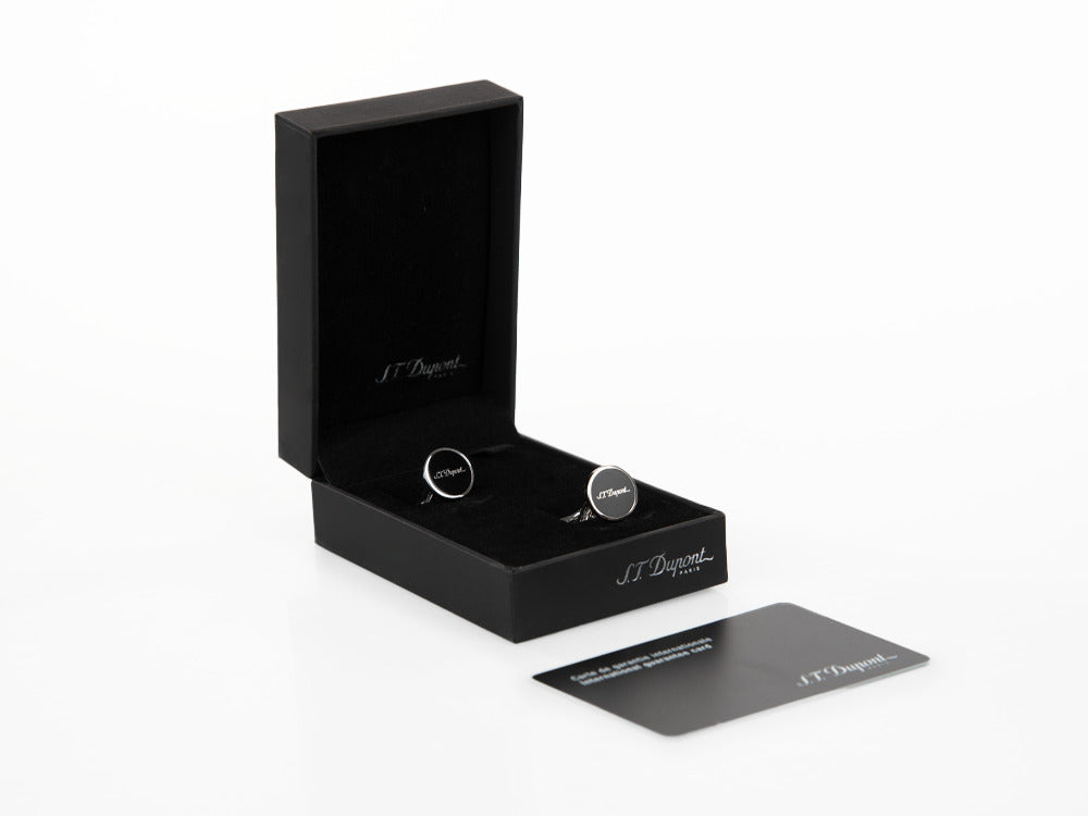 S.T. Dupont D Manschettenknöpfe, Silber, Lacquer, Schwarz, 005832