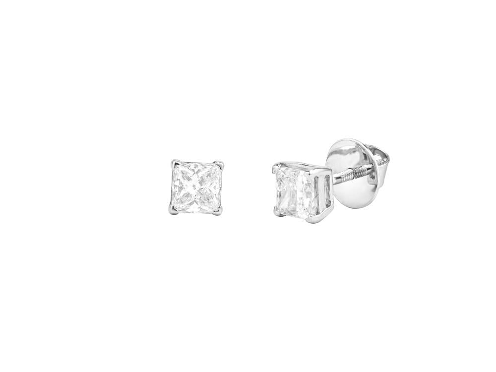 Solitario Ohrringe mit Prinzessschliff aus 18K Weißgold 1.2 ct, CEW10152