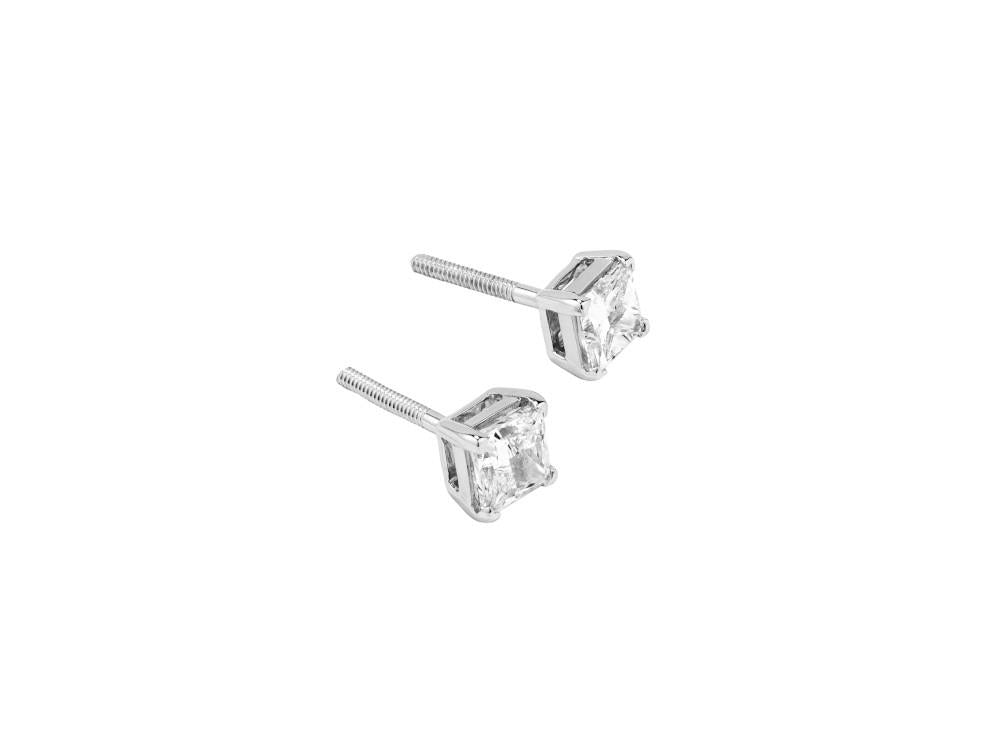 Solitario Ohrringe mit Prinzessschliff aus 18K Weißgold 1.2 ct, CEW10152