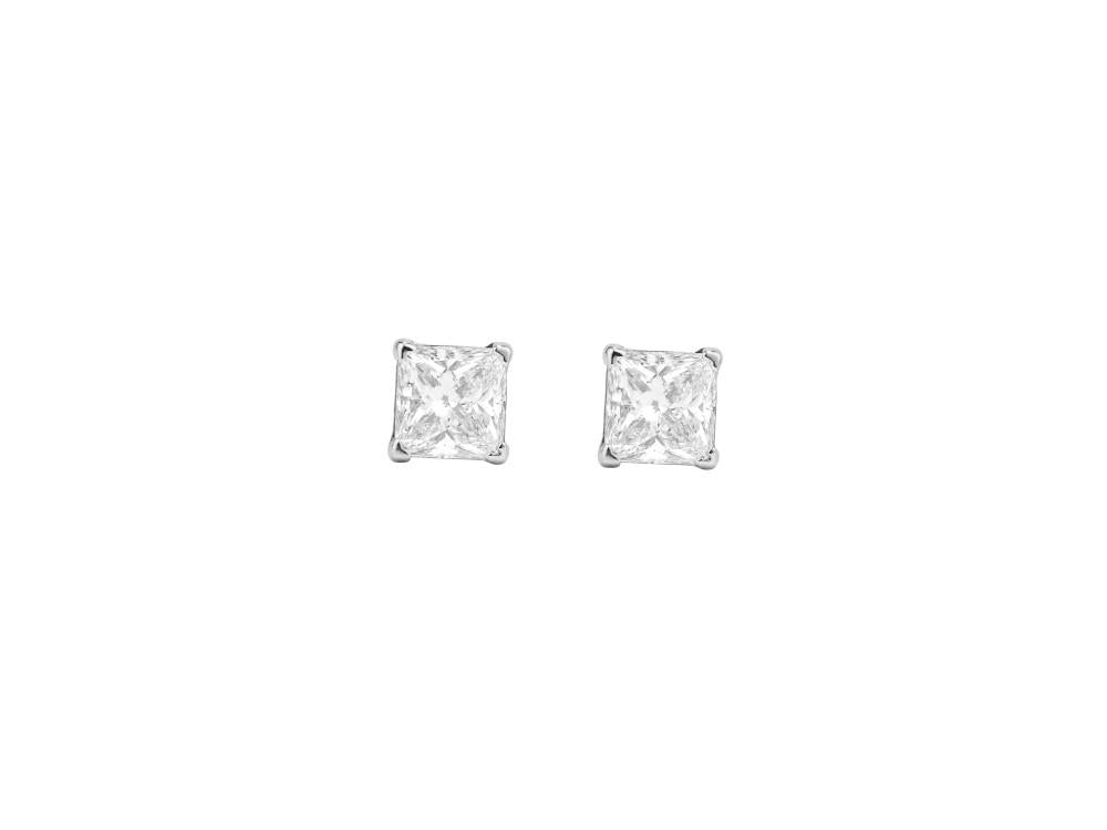 Solitario Ohrringe mit Prinzessschliff aus 18K Weißgold 1.2 ct, CEW10152