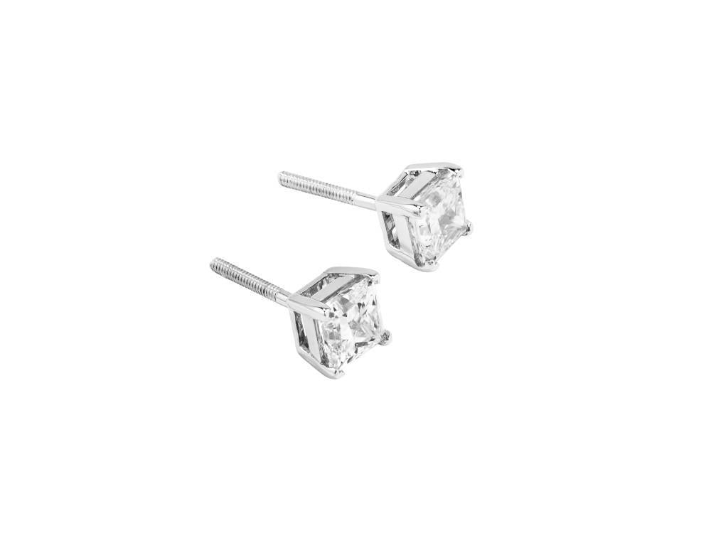 Solitario Ohrringe mit Prinzessschliff aus 18K Weißgold 2 ct, CEW10154