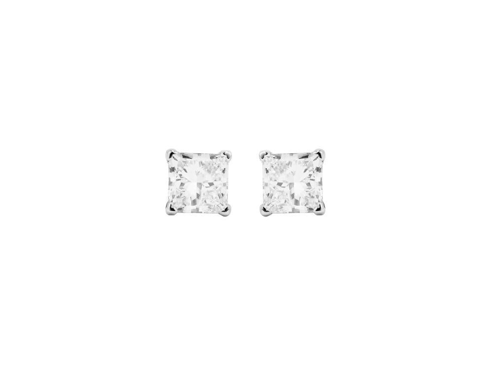 Solitario Ohrringe mit Prinzessschliff aus 18K Weißgold 2 ct, CEW10154