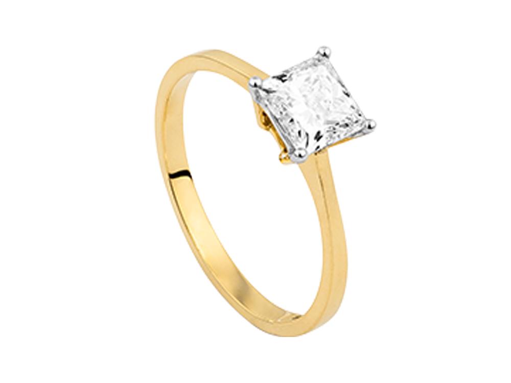 Solitario Solitärring mit Prinzessschliff 18K Gold 1 ct, CLRY10405-14