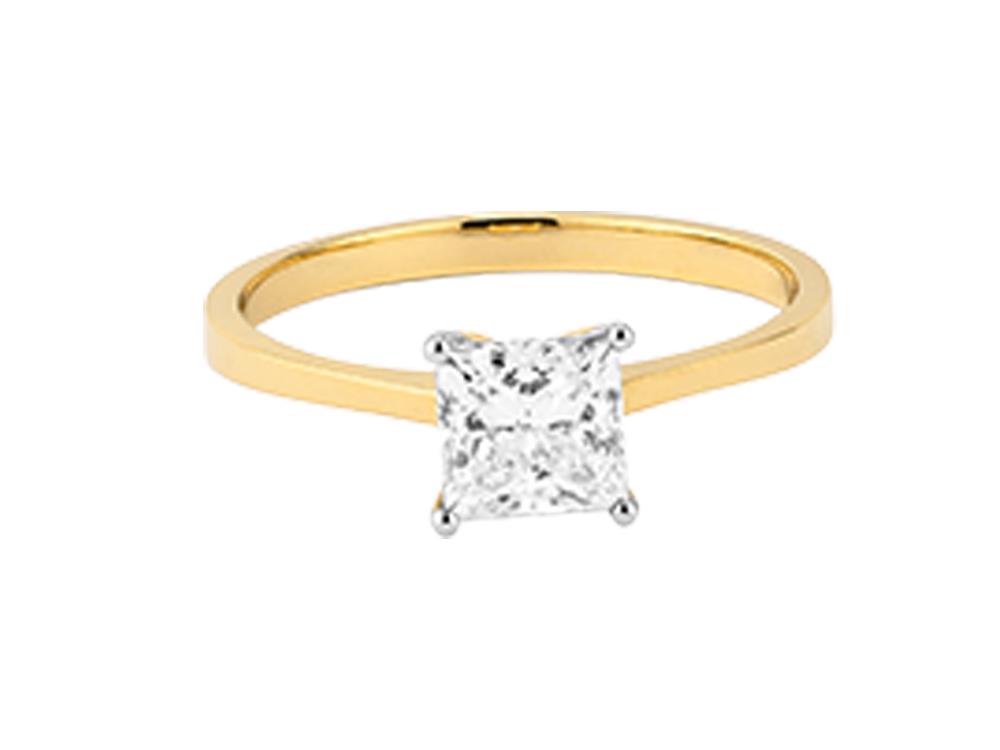 Solitario Solitärring mit Prinzessschliff 18K Gold 1 ct, CLRY10405-14