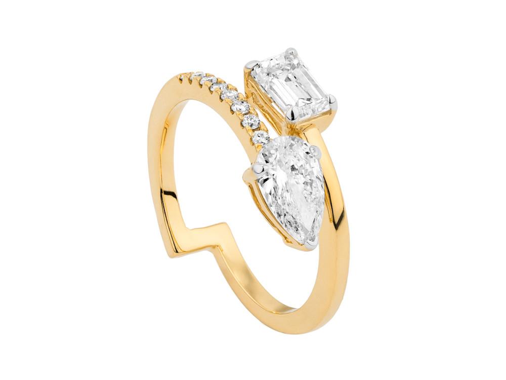 Solitario Toi-et-Moi-Ring 18K mit Smaragd &Tropfenschliff 1.5 ct, LRY00405-13
