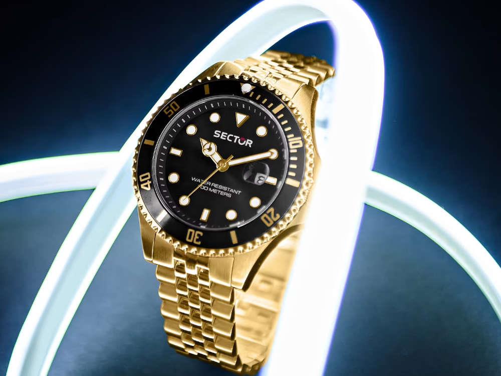 Sector No Limits 230 Quartz Uhr, PVD Gold, Schwarz, 43 mm, R3253161051