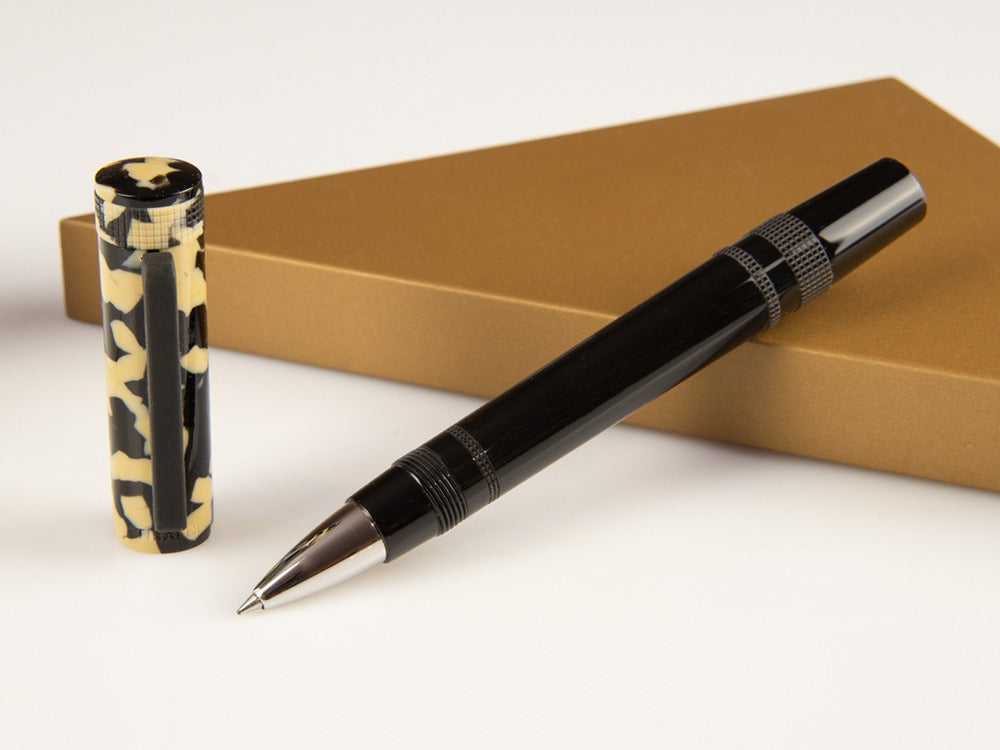 Tibaldi Perfecta Tortoise Beige Roller, Edelharz, Schwarz, Palladium, PFC-958-RB