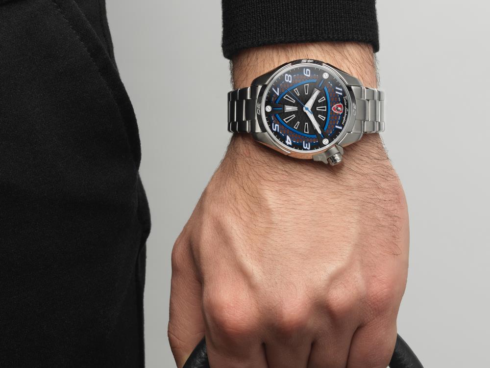 Tonino Lamborghini Shock Abs Quartz Uhr, Blau, 42 mm, Stahlband TLABSB-SS-B