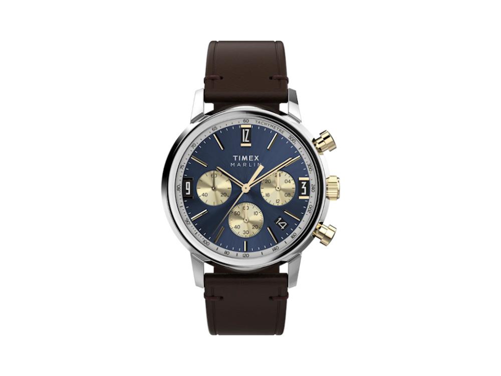 Timex Marlin Men's Leather Quartz Uhr, Blau, 40 mm, TW2W60400A