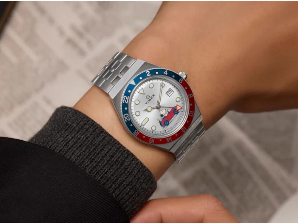 Timex Q Timex x Peanuts Quartz Uhr, Silber, 38 mm, TW2W83300