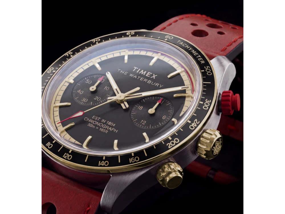 Timex The Waterbury Heritage Chronograph Quartz Uhr, Schwarz, 39 mm, TW2Y93400