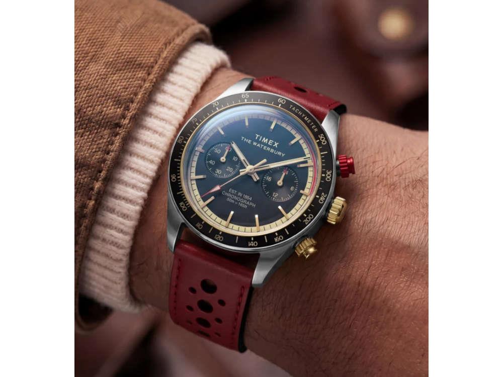 Timex The Waterbury Heritage Chronograph Quartz Uhr, Schwarz, 39 mm, TW2Y93400