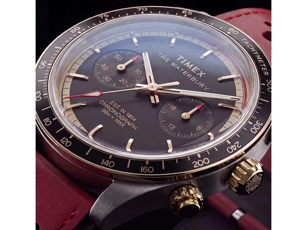 Timex The Waterbury Heritage Chronograph Quartz Uhr, Schwarz, 39 mm, TW2Y93400