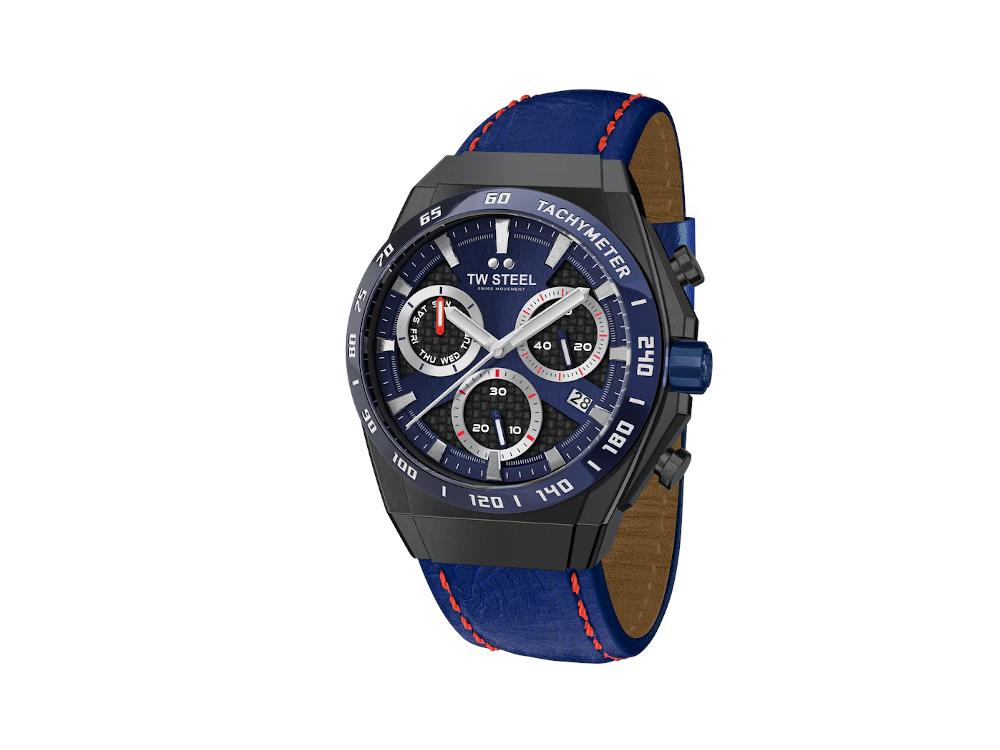 TW Steel Ceo Tech 44mm Quartz Uhr, Blau, 44 mm, Lederband, 10 atm, CE4072