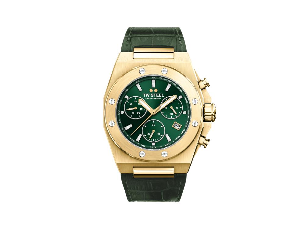 TW Steel Ceo Tech Quartz Uhr, Grün, 45 mm, Lederband, 10 atm, CE4085
