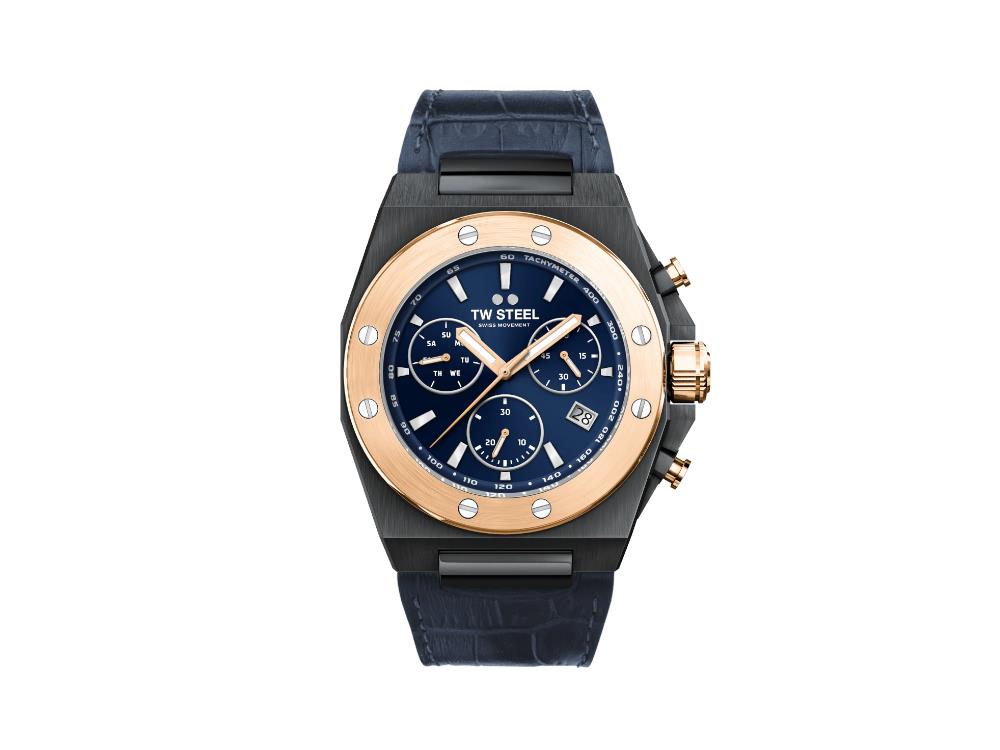 TW Steel Ceo Tech Quartz Uhr, Blau, 45 mm, Lederband, 10 atm, CE4086