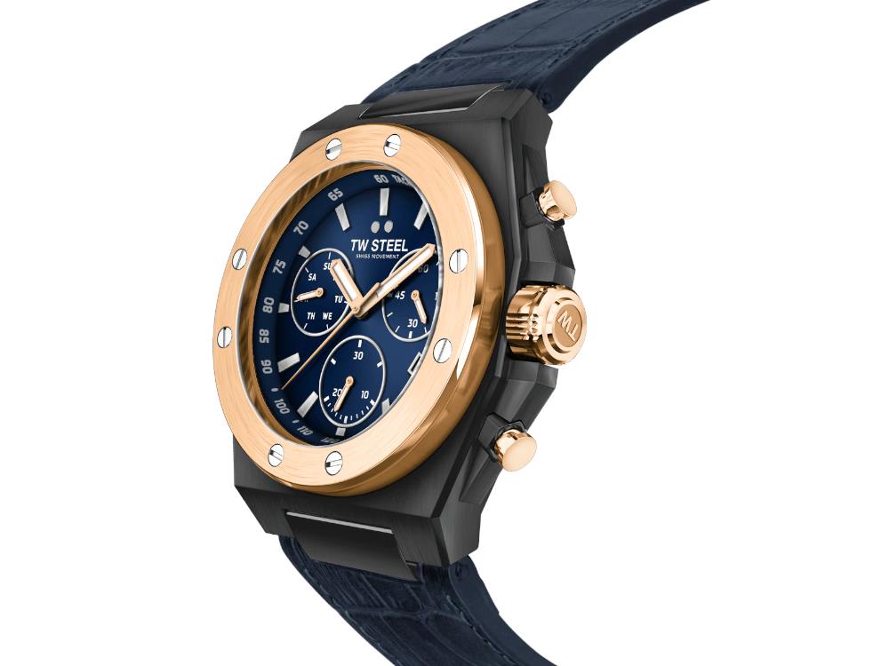 TW Steel Ceo Tech Quartz Uhr, Blau, 45 mm, Lederband, 10 atm, CE4086