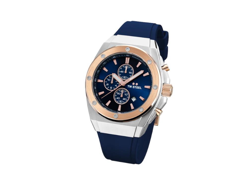 TW SteelCeo Tech 44mm Quartz Uhr, Blau, 44 mm, Kautschukband, 10 atm, CE4105