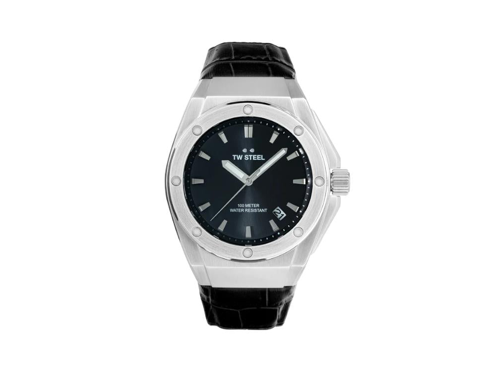 TW SteelCeo Tech 44mm Quartz Uhr, Grau, 44 mm, Lederband, 10 atm, CE4108
