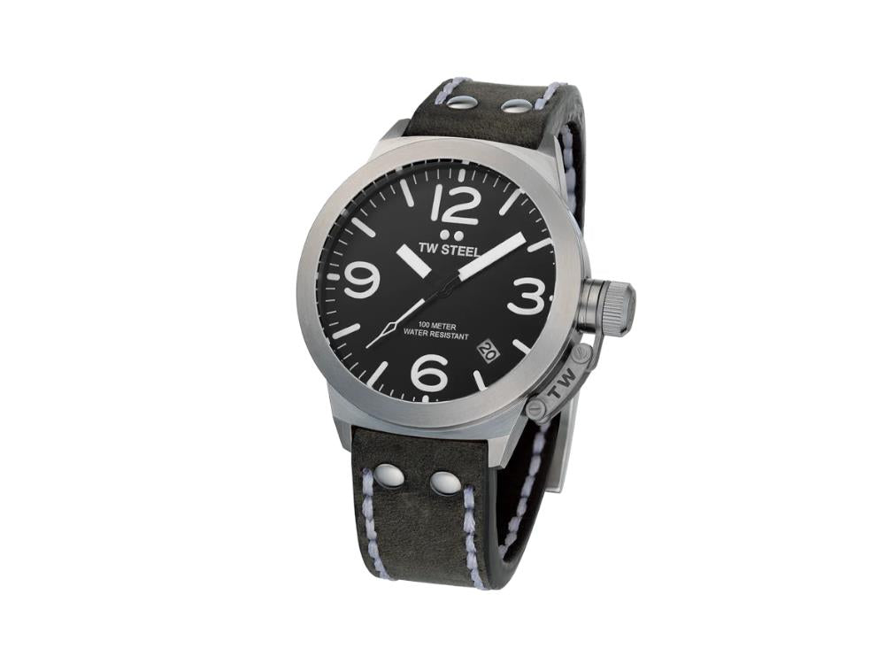 TW SteelClassic Canteen Quartz Uhr, Grau, 45 mm, Lederband, 10 atm, CS101