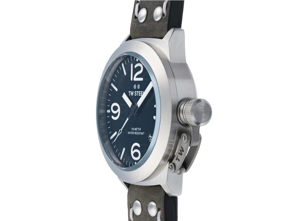 TW SteelClassic Canteen Quartz Uhr, Grau, 45 mm, Lederband, 10 atm, CS101