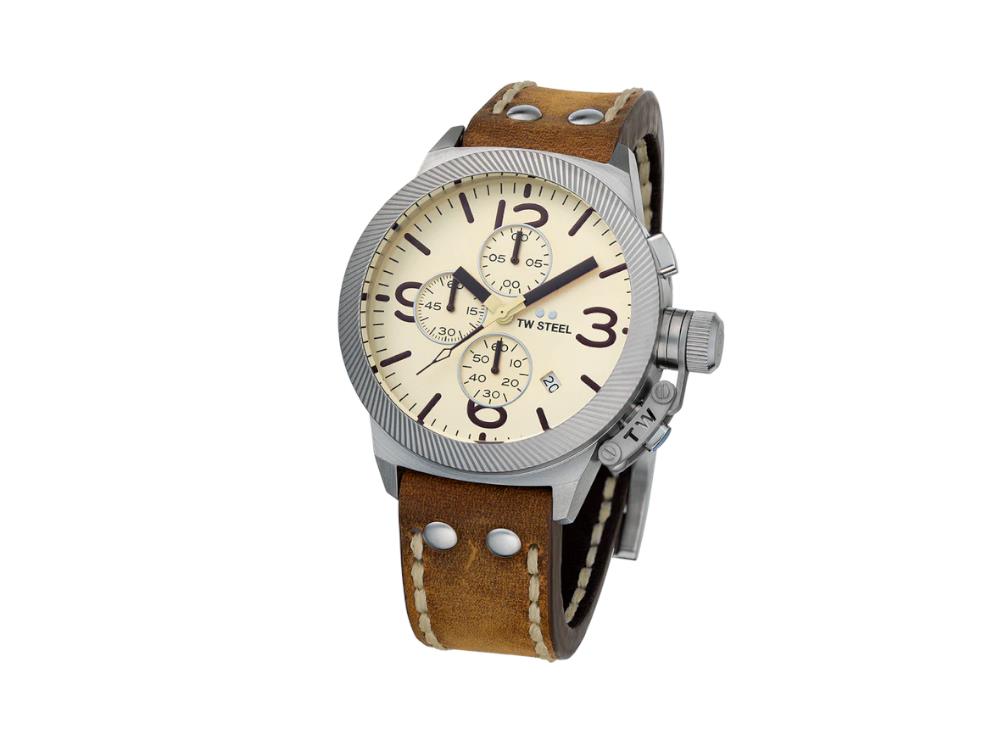 TW Steel Classic Canteen Quartz Uhr, Beige, 45 mm, Lederband, 10 atm, CS104