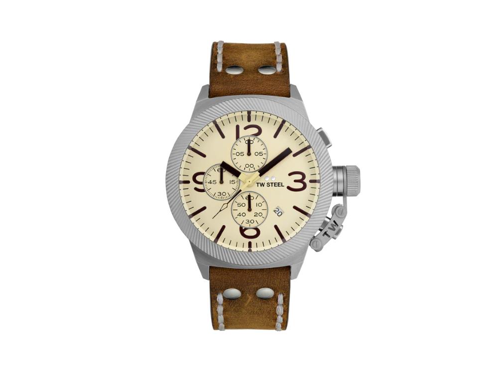 TW Steel Classic Canteen Quartz Uhr, Beige, 45 mm, Lederband, 10 atm, CS104